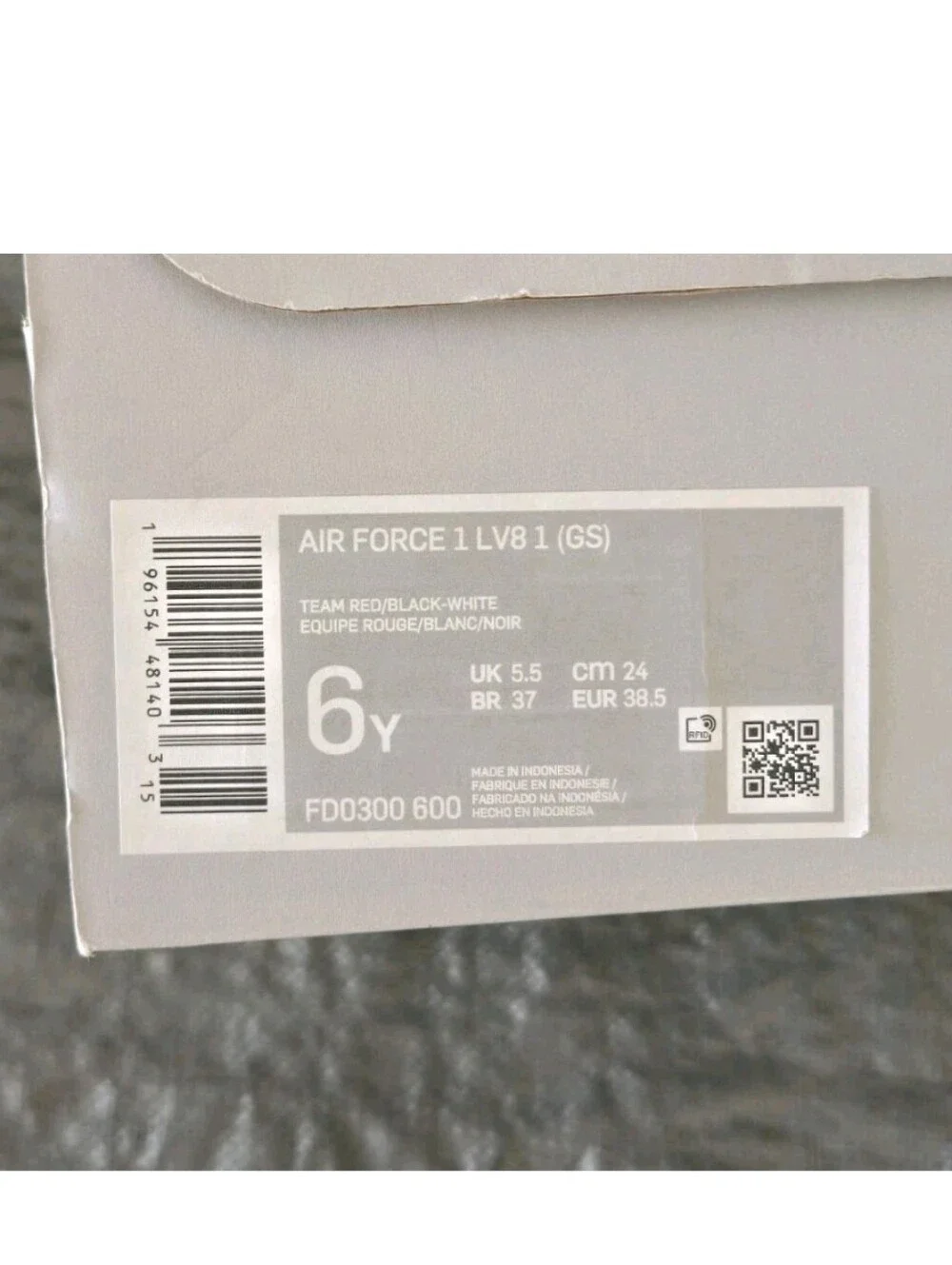 Nike Air Force 1 Low LV8 Team Red GS Size 6 Youth